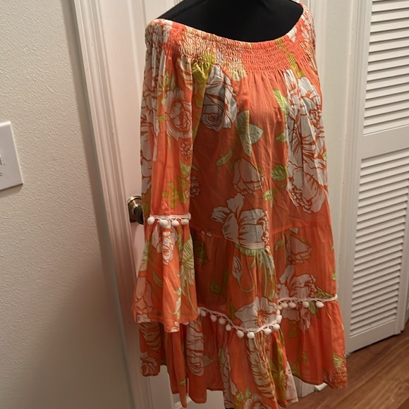 True Destinations Resort Wear Cover Up Dress Floral Pom Pom - Picture 4 of 6